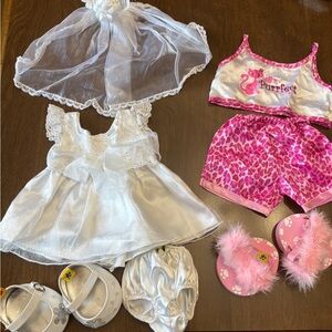 Build-A-Bear clothing fancy white dress with veil & pink silky set